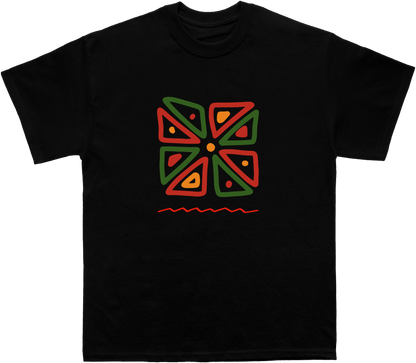 African-Inspired Black T-Shirt - Vibrant Geometric Citrus Star Design