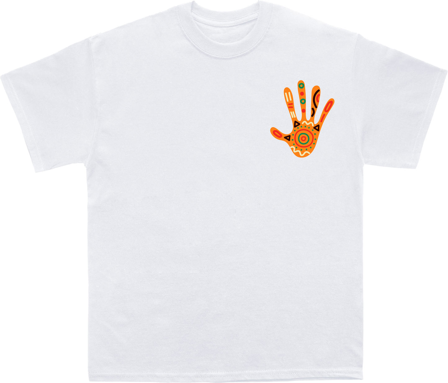 Vibrant Heritage: An African-Inspired Handprint pocket design T-shirt