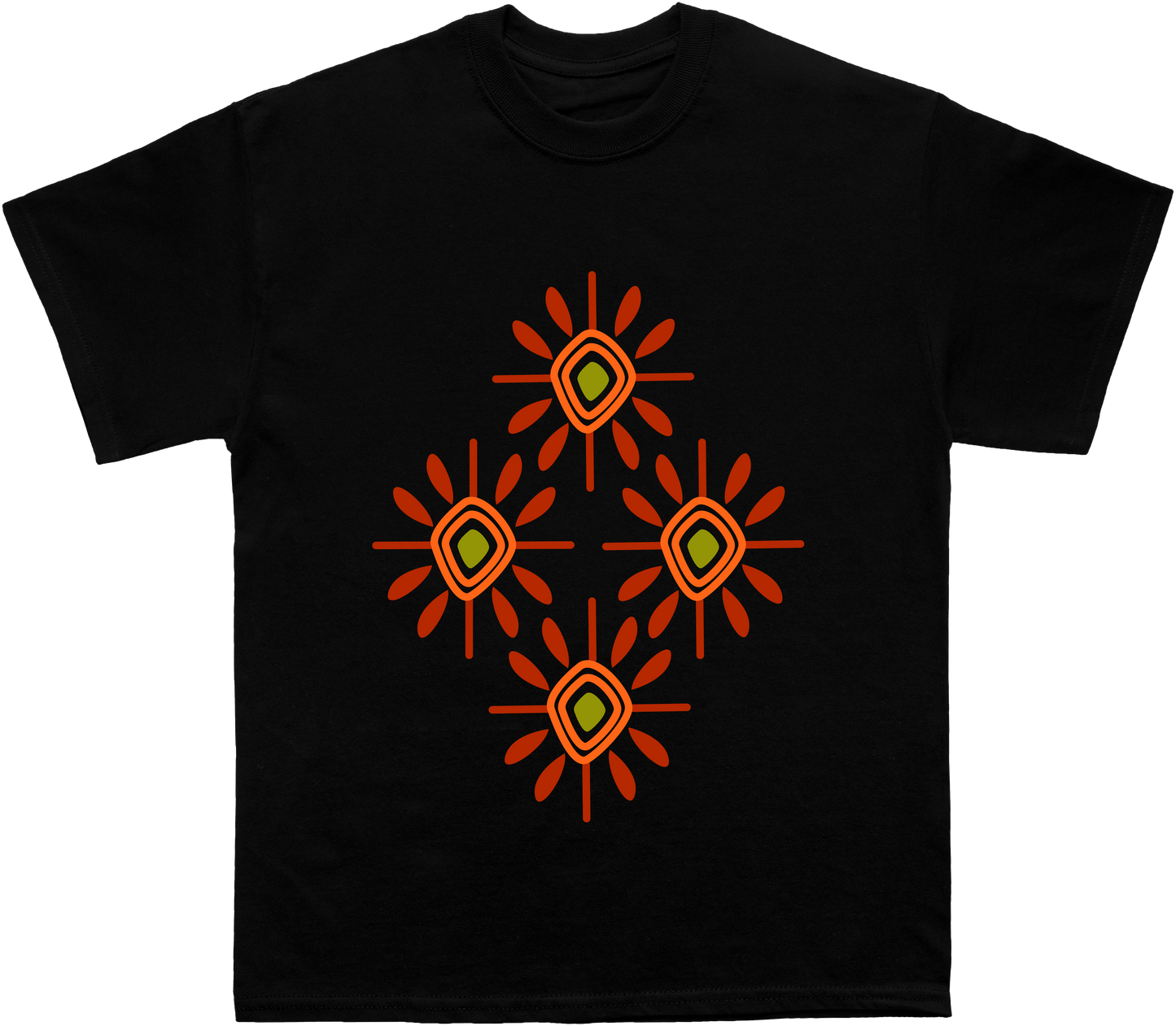 Bold African Tribal T-Shirt with Vibrant Orange Symbols