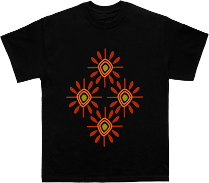 Bold African Tribal T-Shirt with Vibrant Orange Symbols