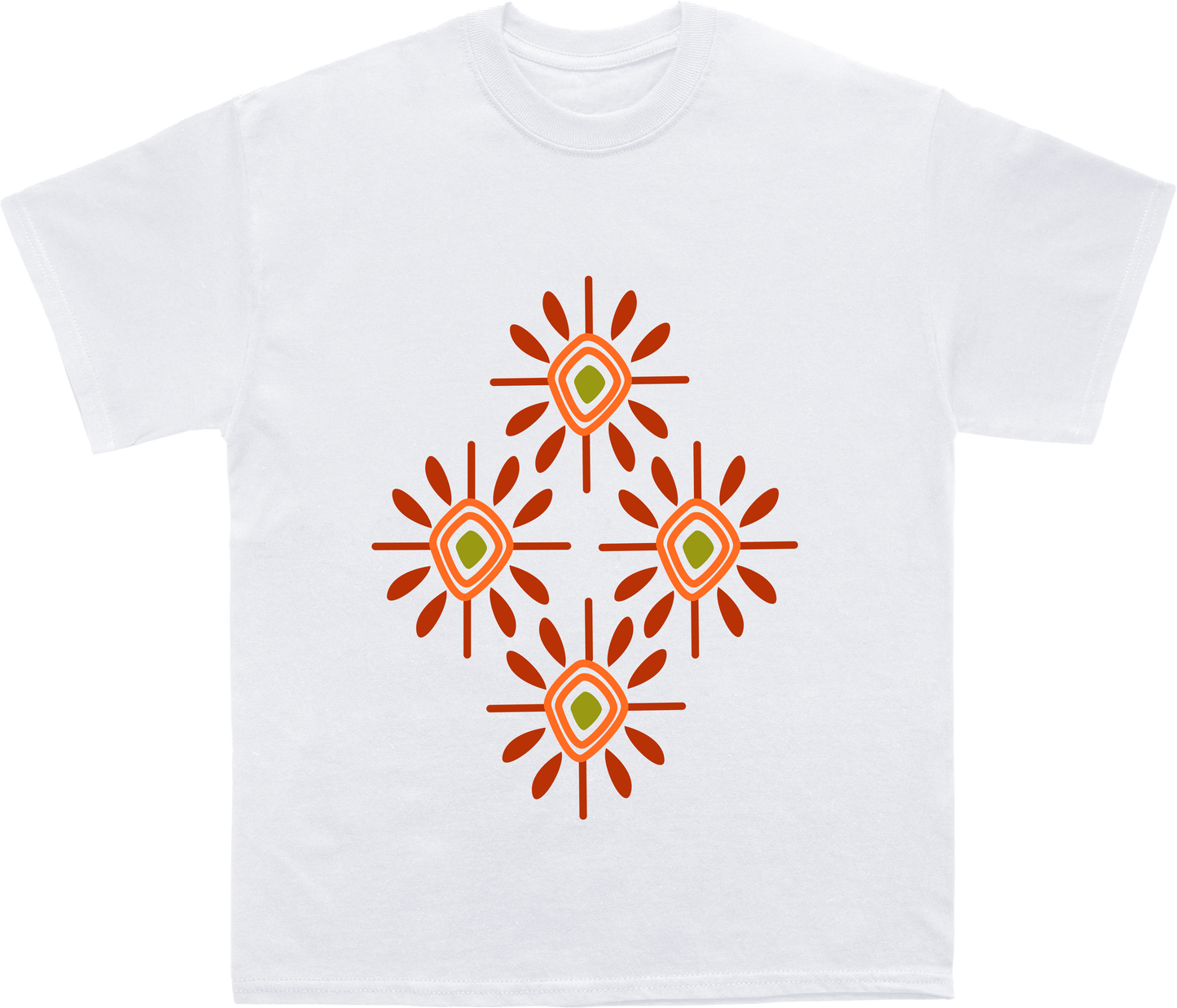 Bold African Tribal T-Shirt with Vibrant Orange Symbols