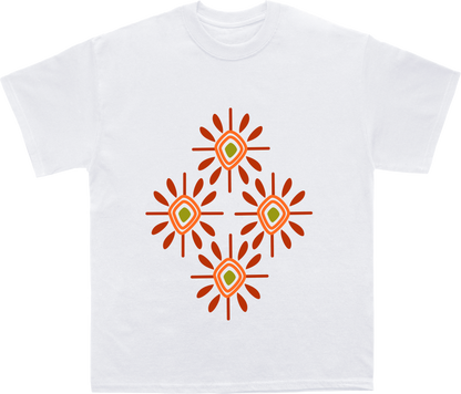 Bold African Tribal T-Shirt with Vibrant Orange Symbols