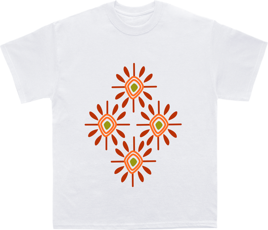 Bold African Tribal T-Shirt with Vibrant Orange Symbols